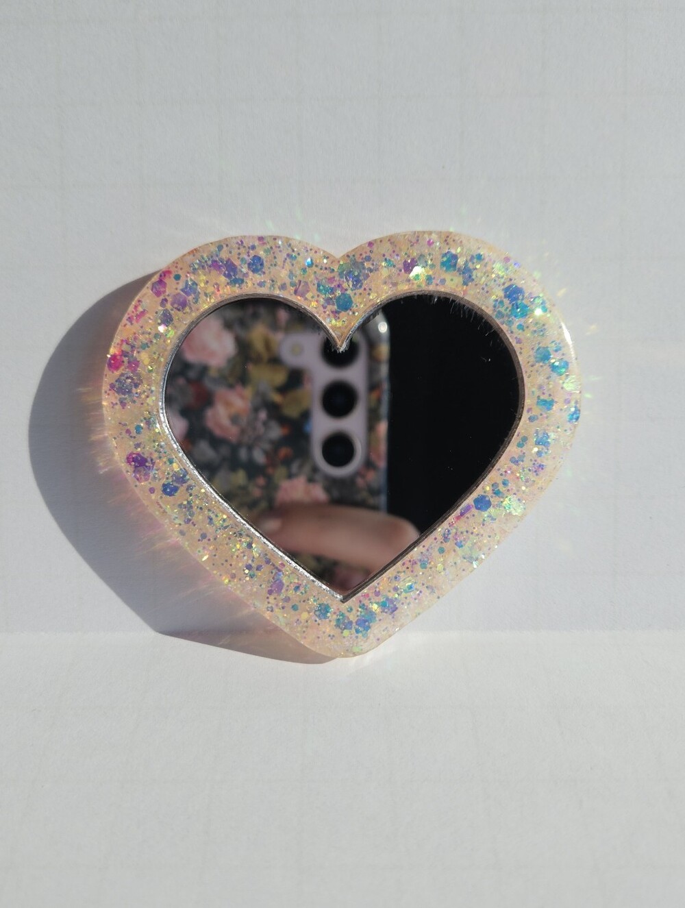 Handmade Heart Pocket Mirror Pink Glitter Princess Girly Cute Coquettecore Kawai